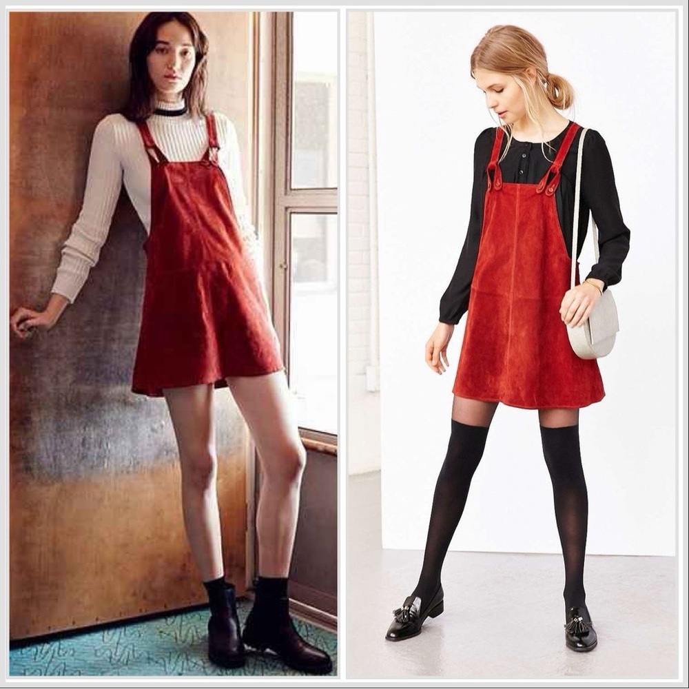 Vintage Urban Outfitters Cooperative Brandy Suede Leather Overalls Mini Dress M